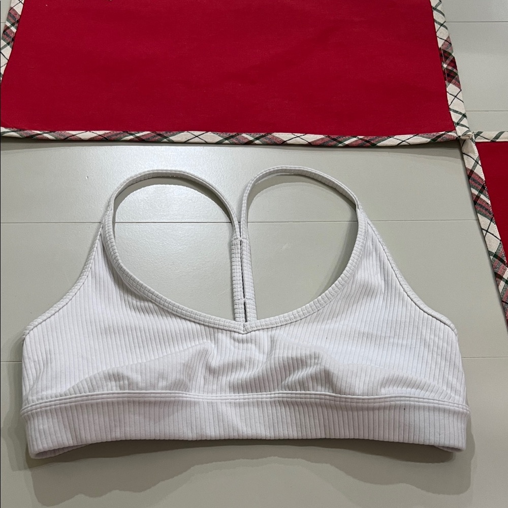 ALO Yoga White Ribbed Sports Bra